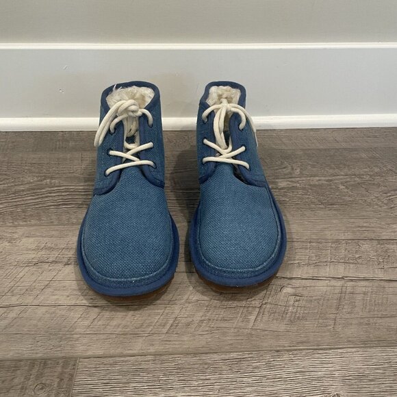 UGG Neumel Ankle Boots Mens 9 Blue Natural Canvas Indigo NEW - Picture 3 of 9